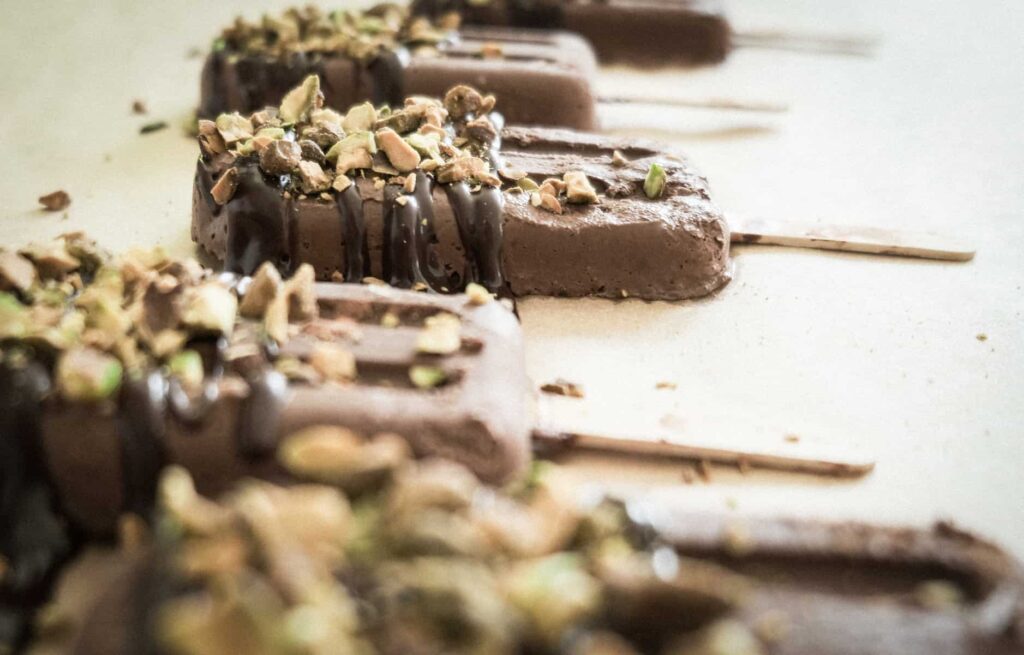 chocolate fudgsicles with nuts and ganache