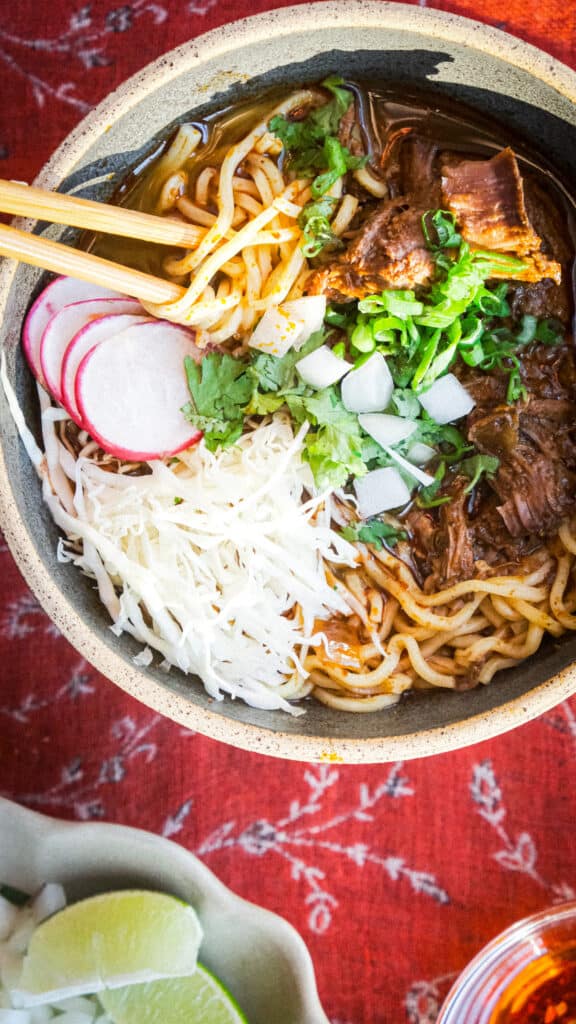 Birria with noodles