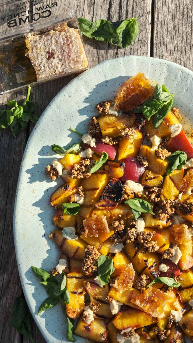 grilled peach and burrata salad