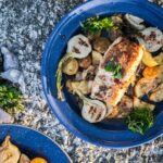 halibut in cast iron on grill